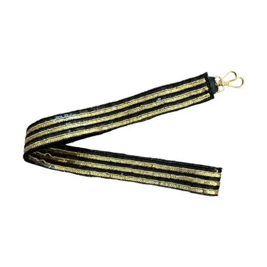 Sequin Bag Strap - Black and Gold Stripe