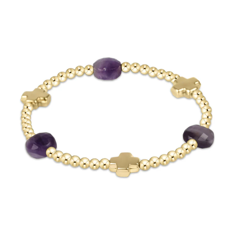 Signature Cross Admire 3mm Amethyst Gold Bead Bracelet