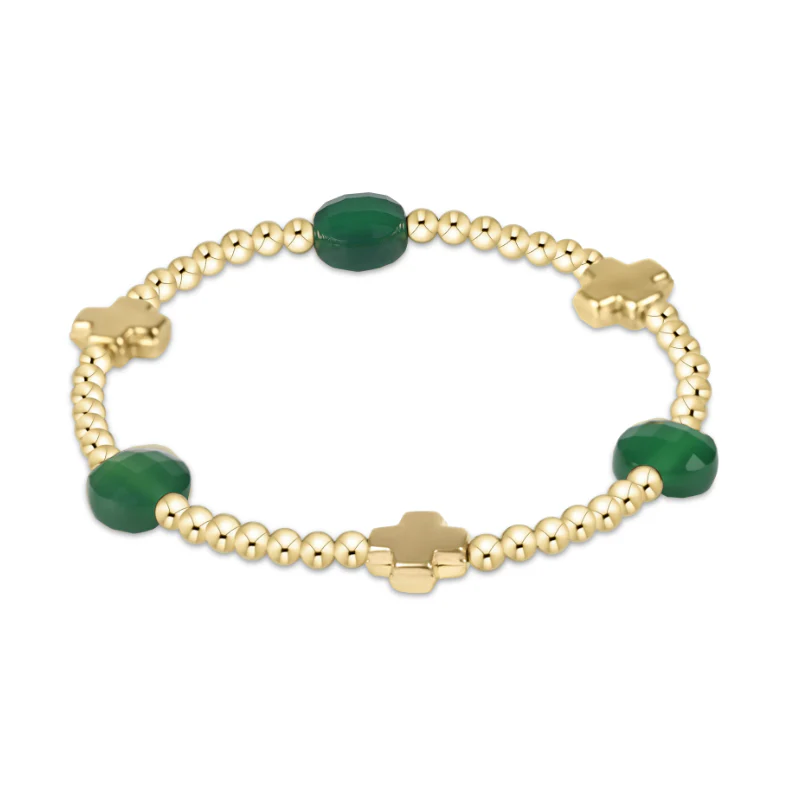 Signature Cross Admire 3mm Green Onyx Gold Bead Bracelet