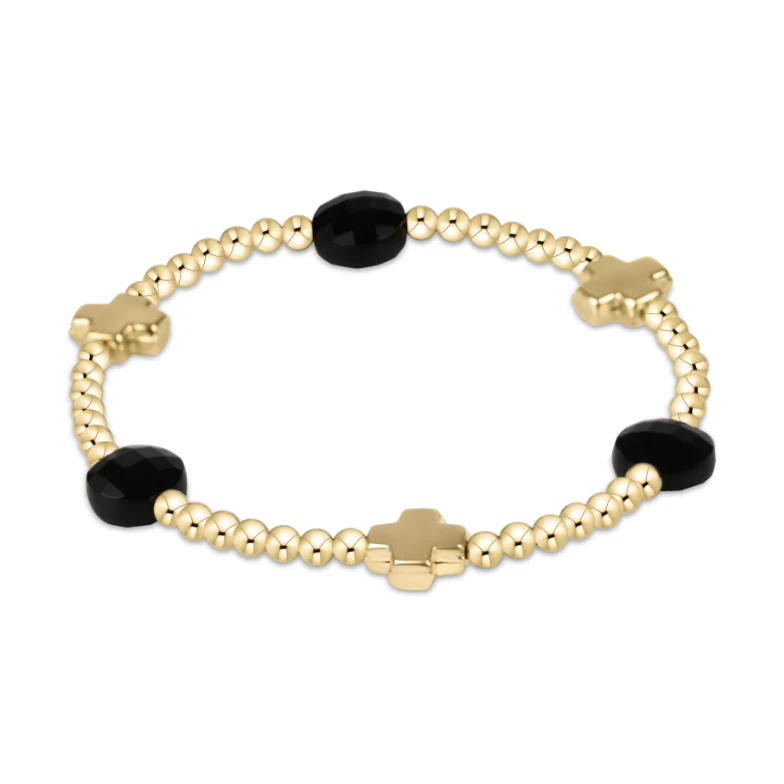 Signature Cross Admire 3mm Onyx Gold Bead Bracelet