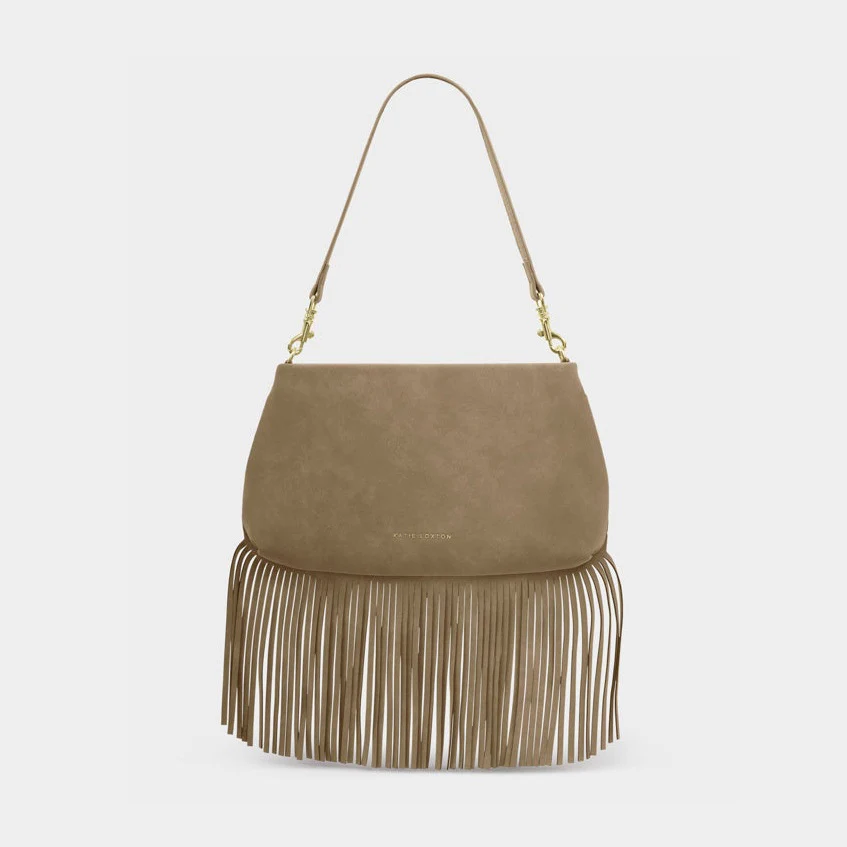 Sm - Cali Fringe Shoulder Bag - Taupe Suedette