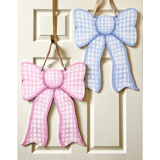 Double Sided Pink/Blue Gingham Bow Door Hanger