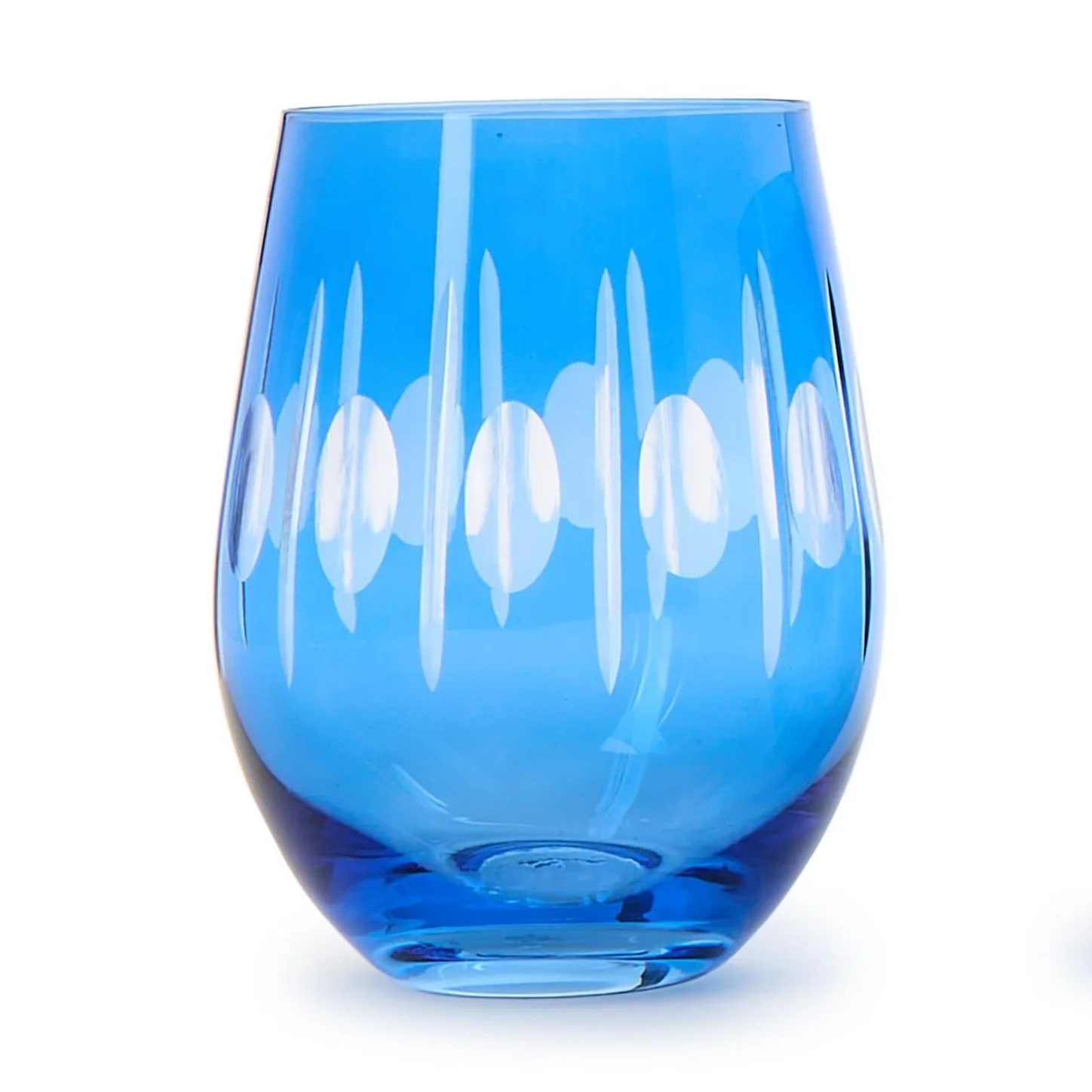Sparkling Cut Stemless Wine Glass - Blue