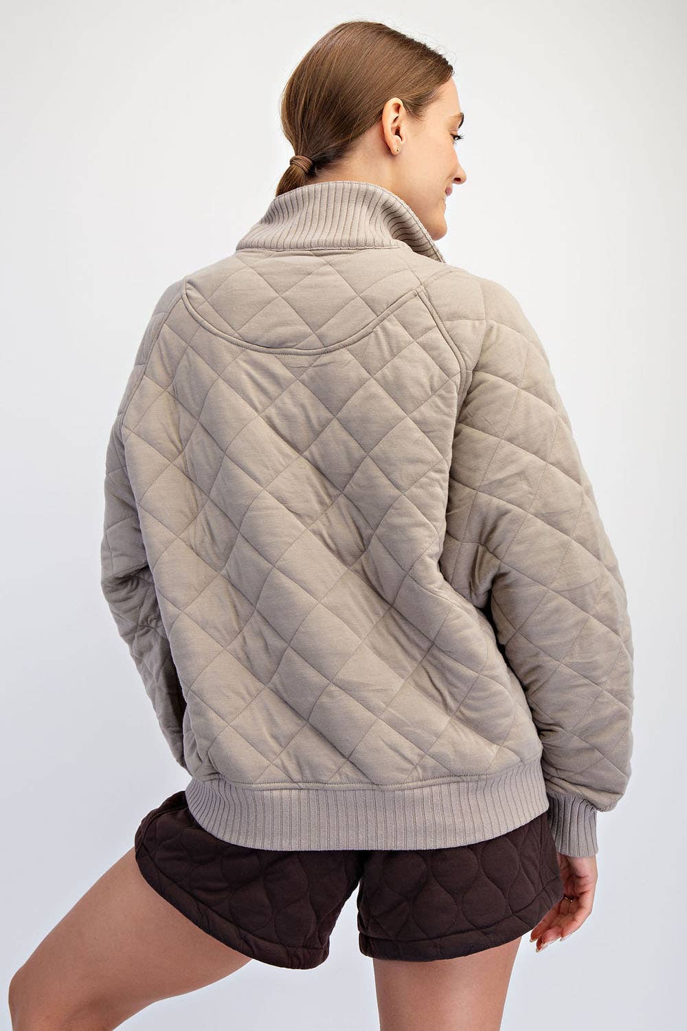 Stone Taupe Quilted 1/4 Snap Pullover (FINAL SALE) - Image 2