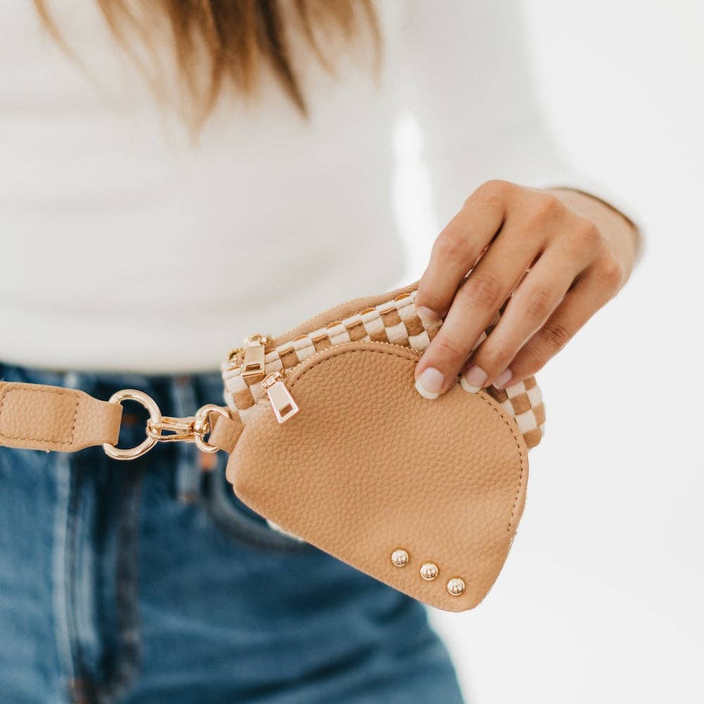 Tan Checkered - Wonderlust Woven Dual Pouch Wristlet