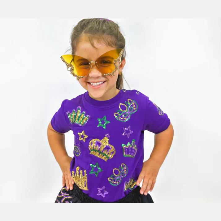Toddler Short Sleeve Purple Crown Pullover