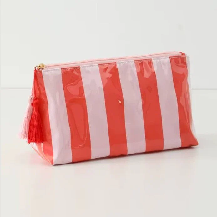 Red/Pink Travel Stripe Cosmetic Makeup Pouch