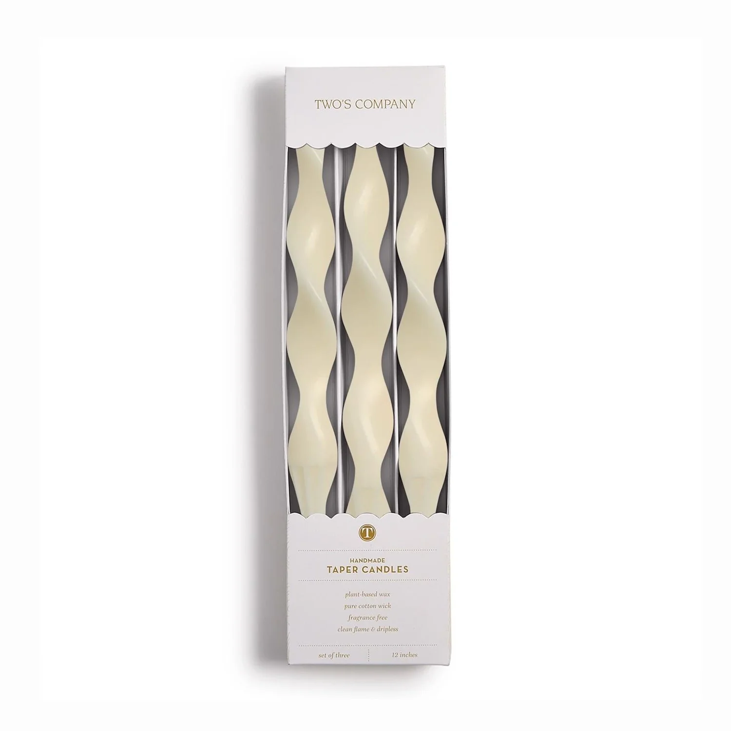 Twist and Glow Set of 3 Ivory Taper Candles