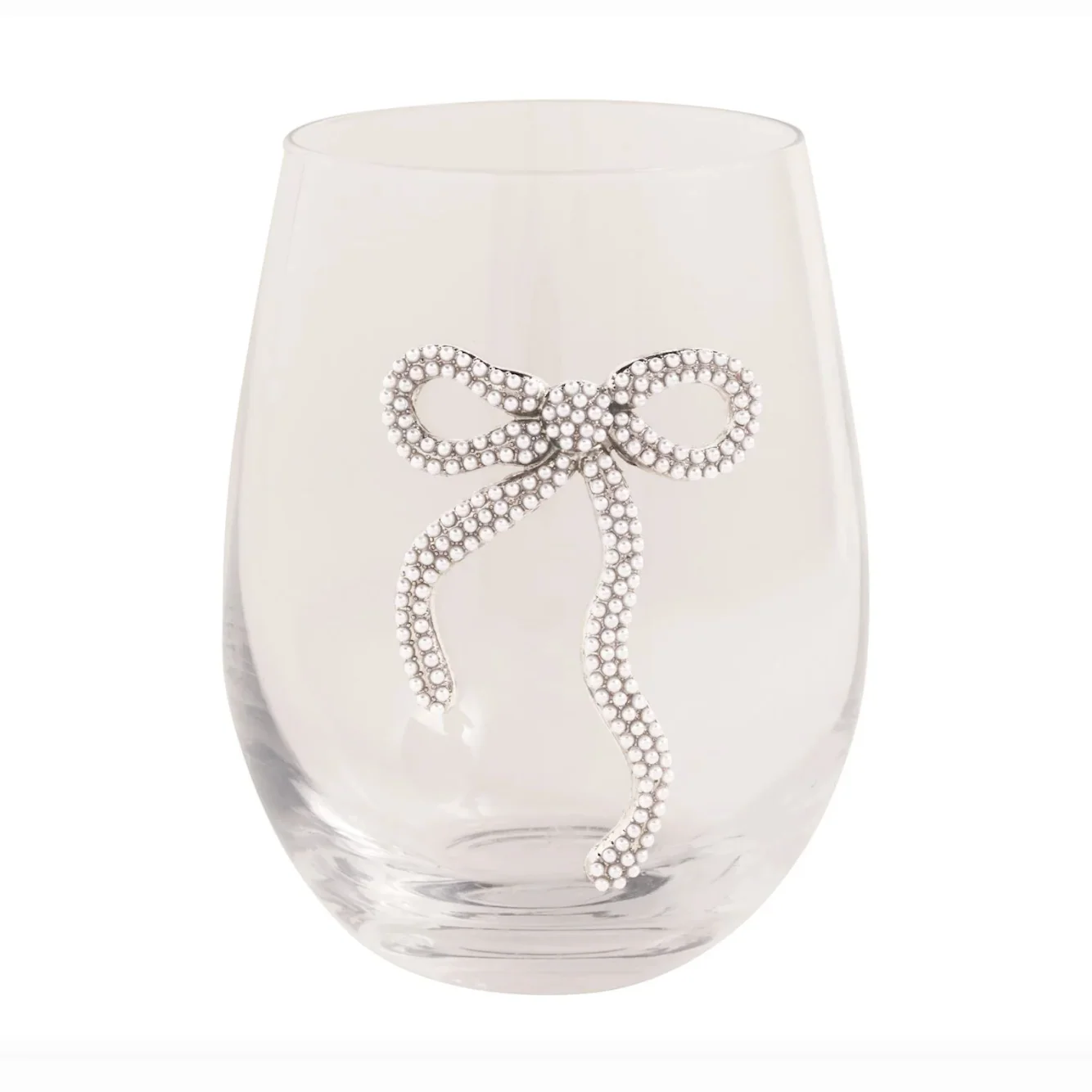 White Bow Beaded Wine Glass
