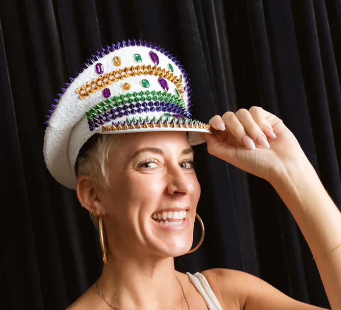 White Mardi Gras Conductor Hat - Image 2