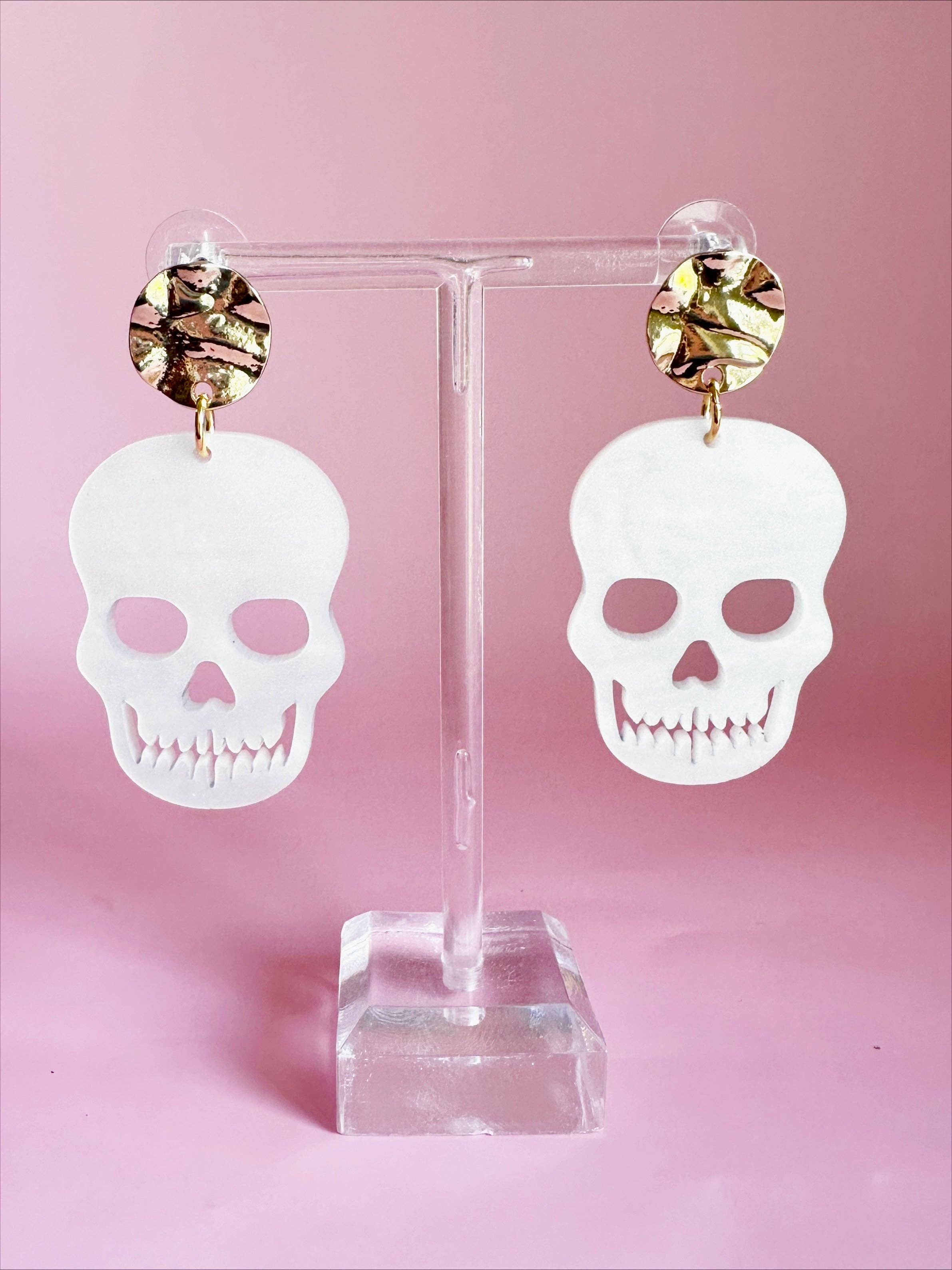 White Pearl Acrylic Skull Earring - Image 2